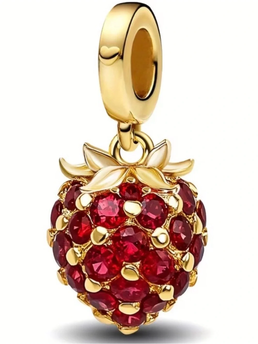 Gold Strawberry Charm Pendant with Red Crystal Accents